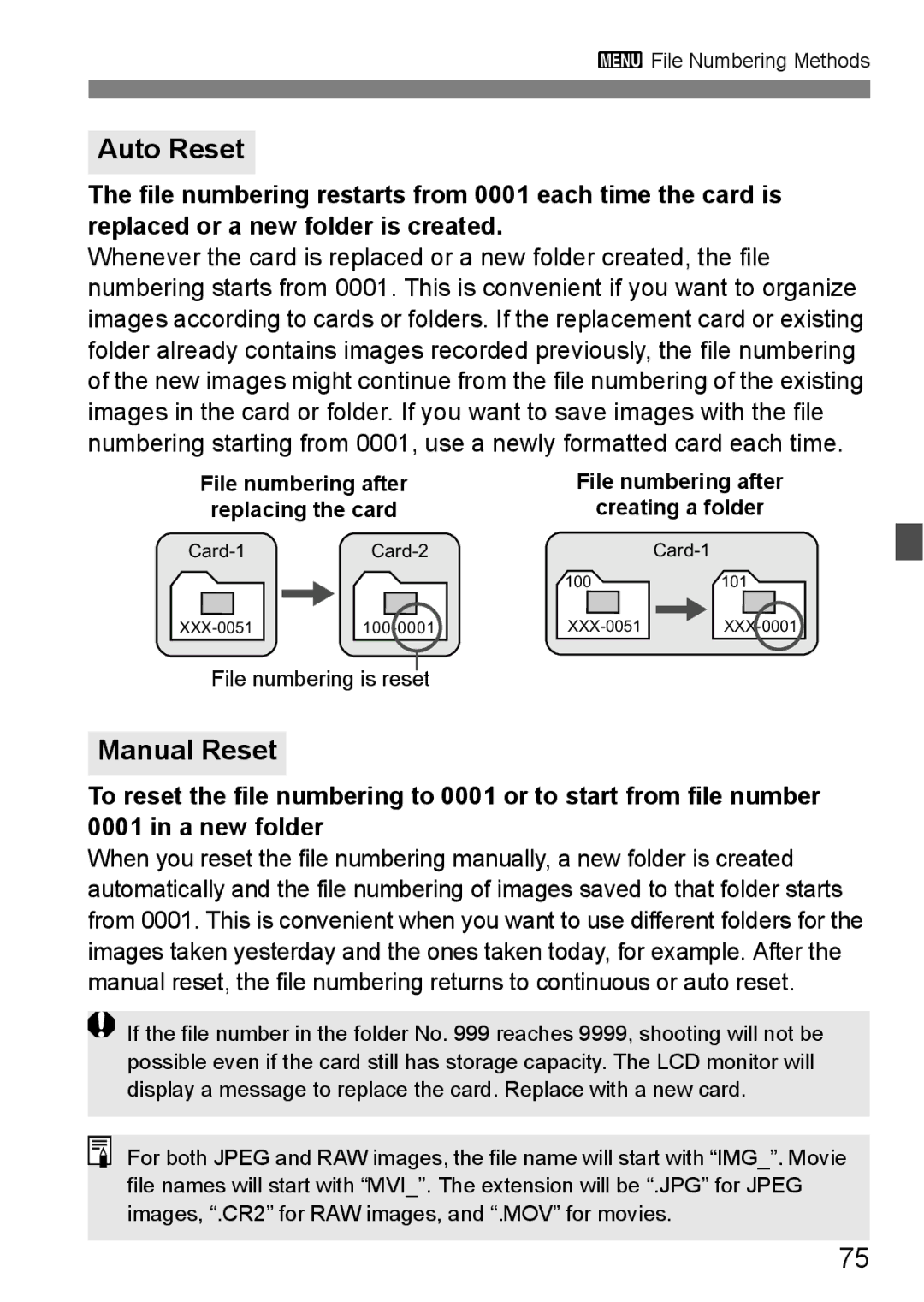 Canon EOS 5D instruction manual Auto Reset, Manual Reset 