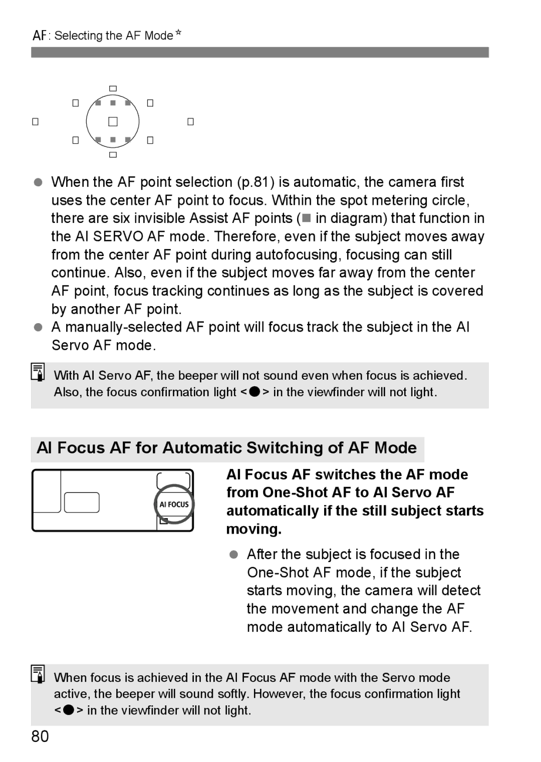 Canon EOS 5D instruction manual AI Focus AF for Automatic Switching of AF Mode 