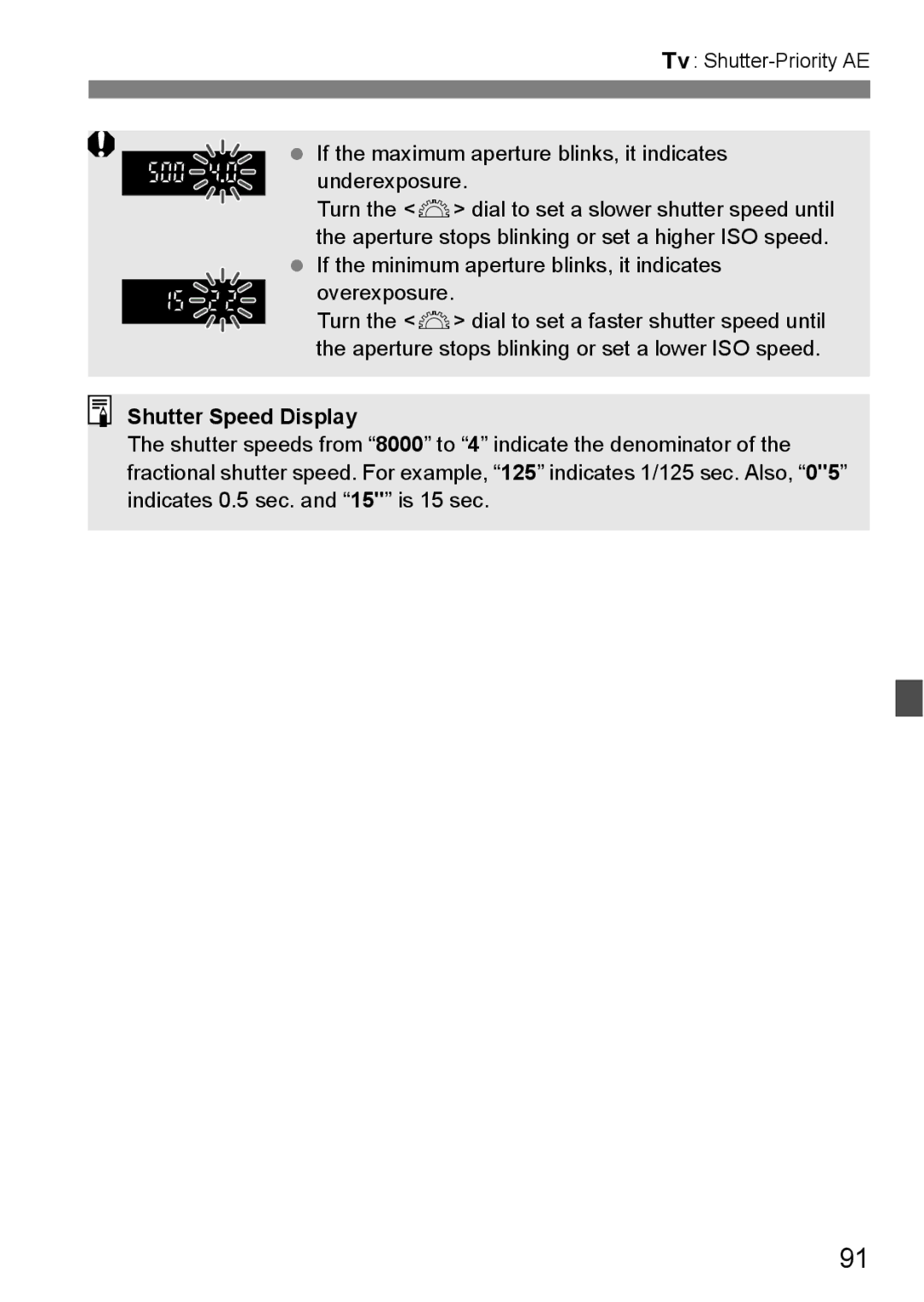 Canon EOS 5D instruction manual Shutter Speed Display 