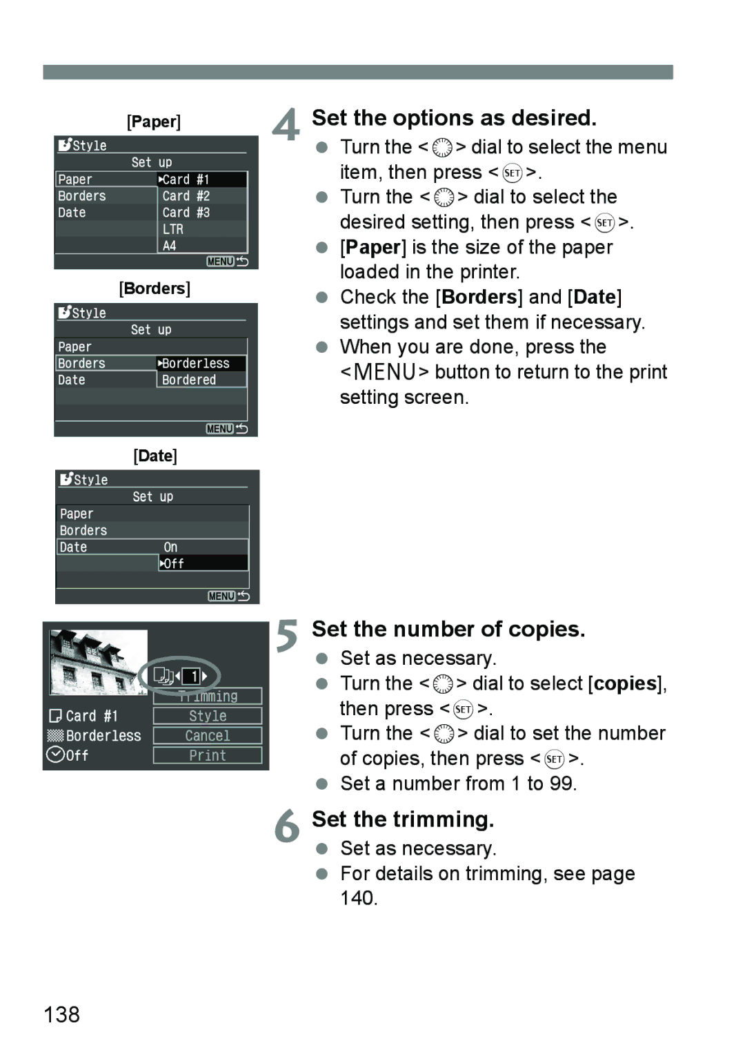 Canon EOS 5D instruction manual 138, Paper Borders Date 