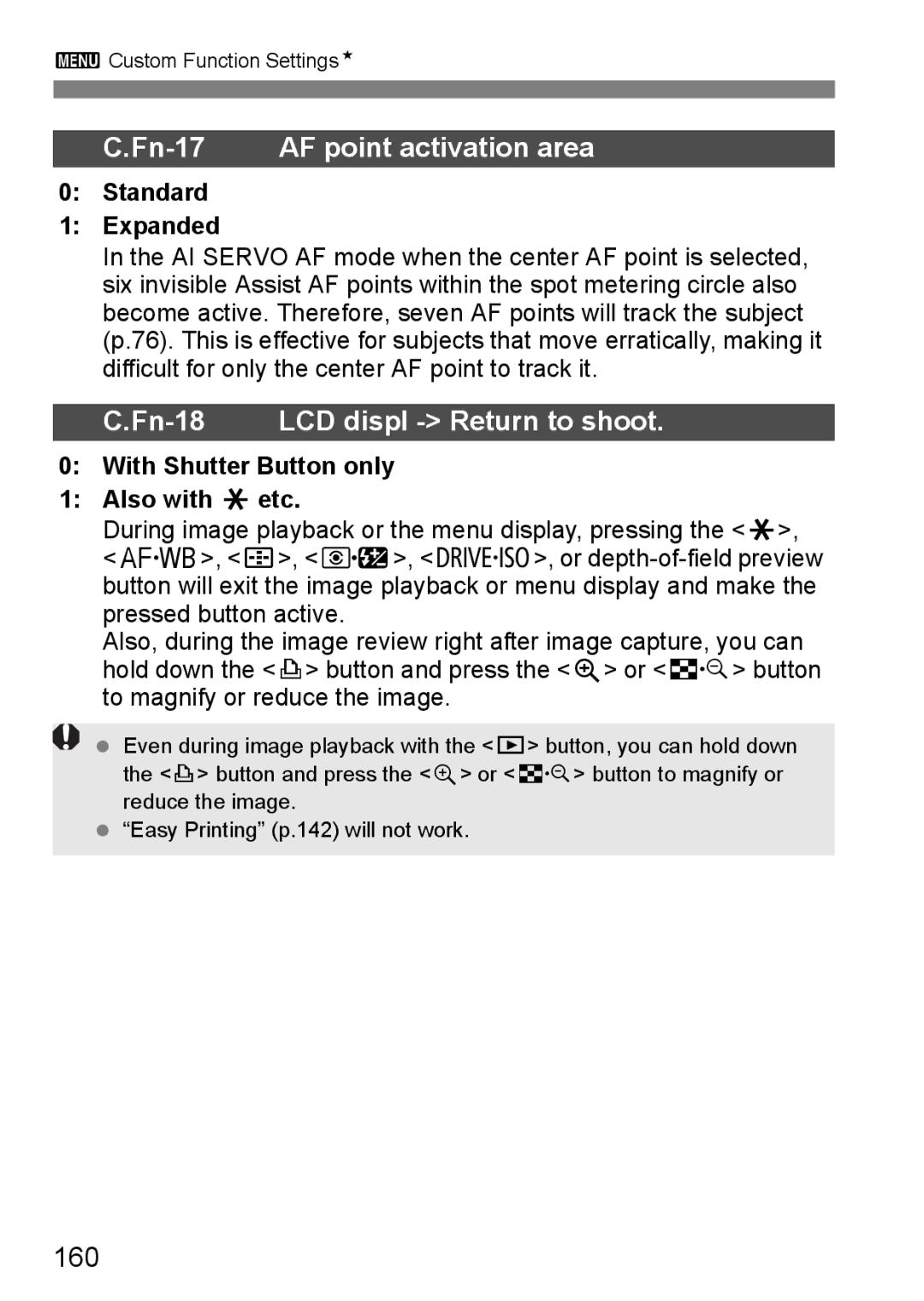 Canon EOS 5D instruction manual 160, Standard Expanded, With Shutter Button only Also with Aetc 