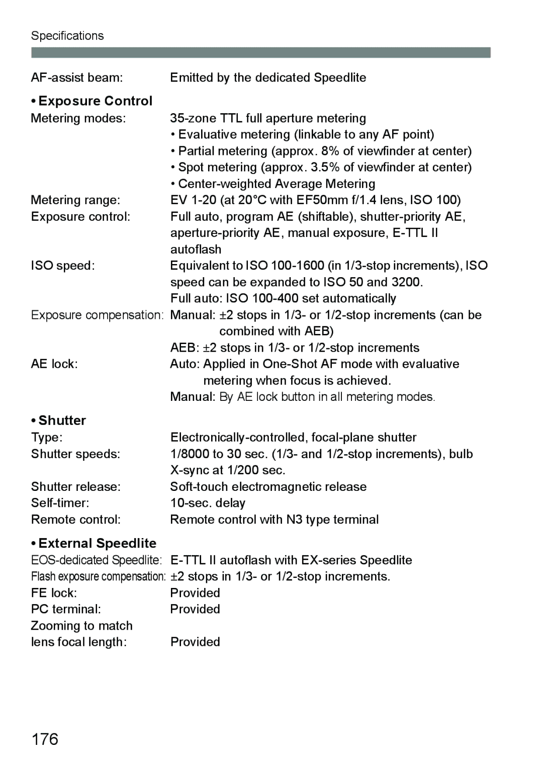 Canon EOS 5D instruction manual 176, Exposure Control 