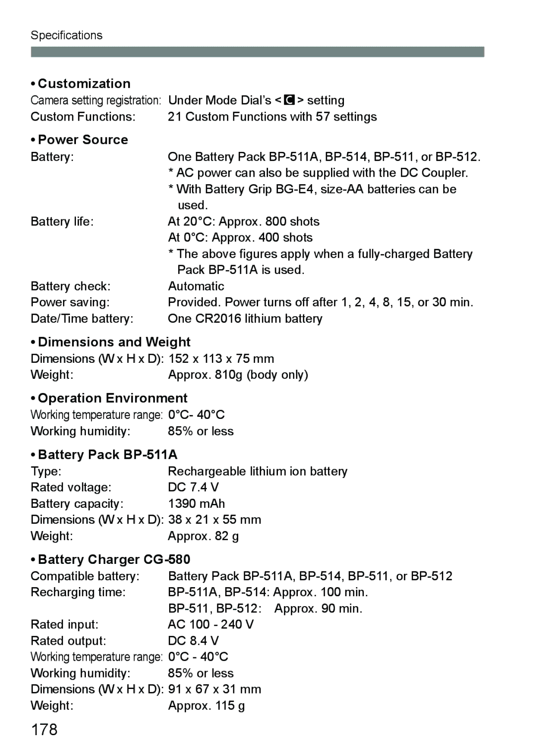 Canon EOS 5D instruction manual 178, Customization 