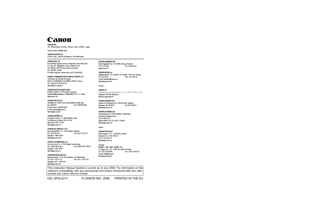 Canon EOS 5D instruction manual CEL-SF0LA211 