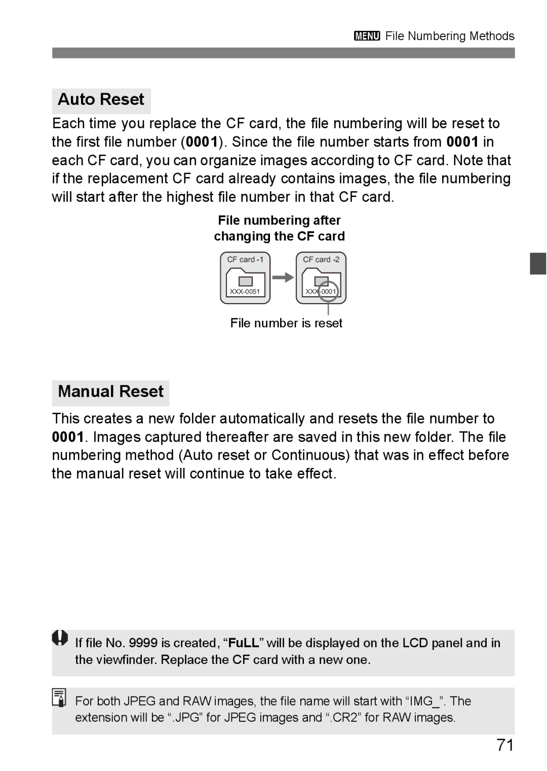 Canon EOS 5D instruction manual Auto Reset, Manual Reset 