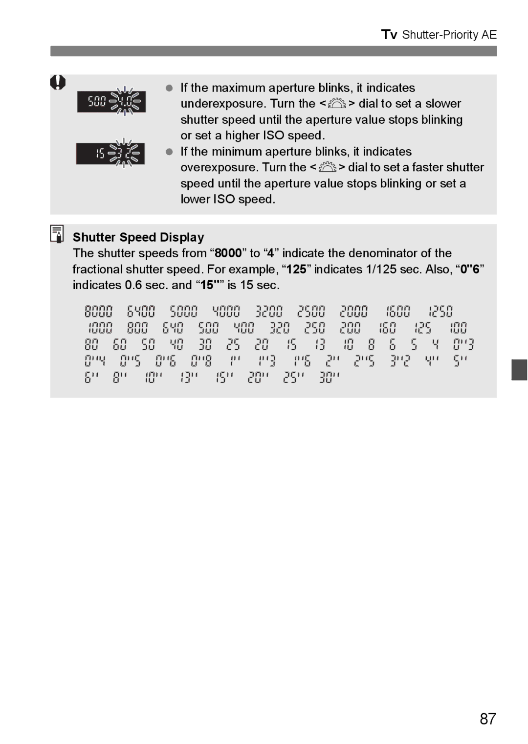 Canon EOS 5D instruction manual Shutter Speed Display 