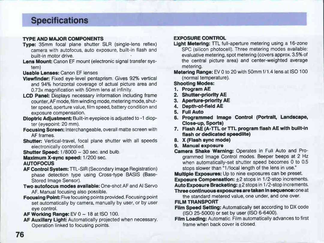 Canon EOS 5QD manual 