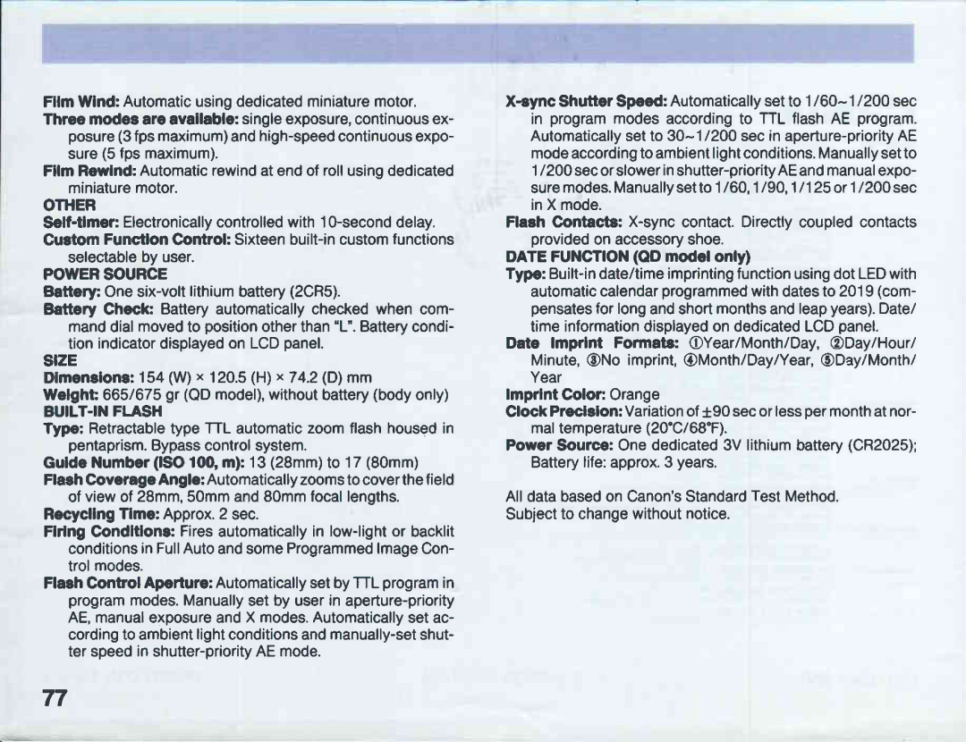 Canon EOS 5QD manual 