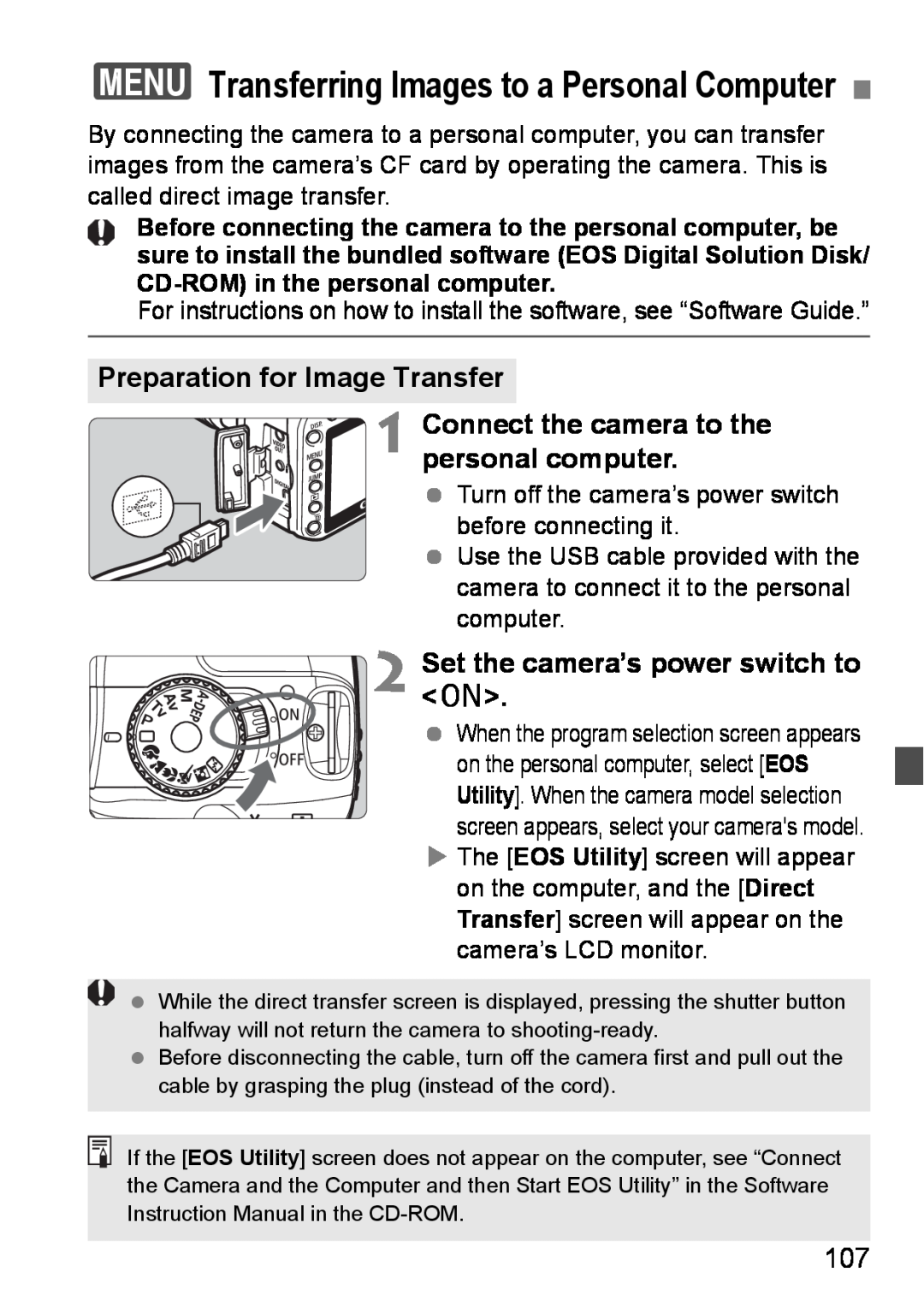 Canon EOS DIGITAL REBEL XTI instruction manual 3Transferring Images to a Personal Computer, Preparation for Image Transfer 