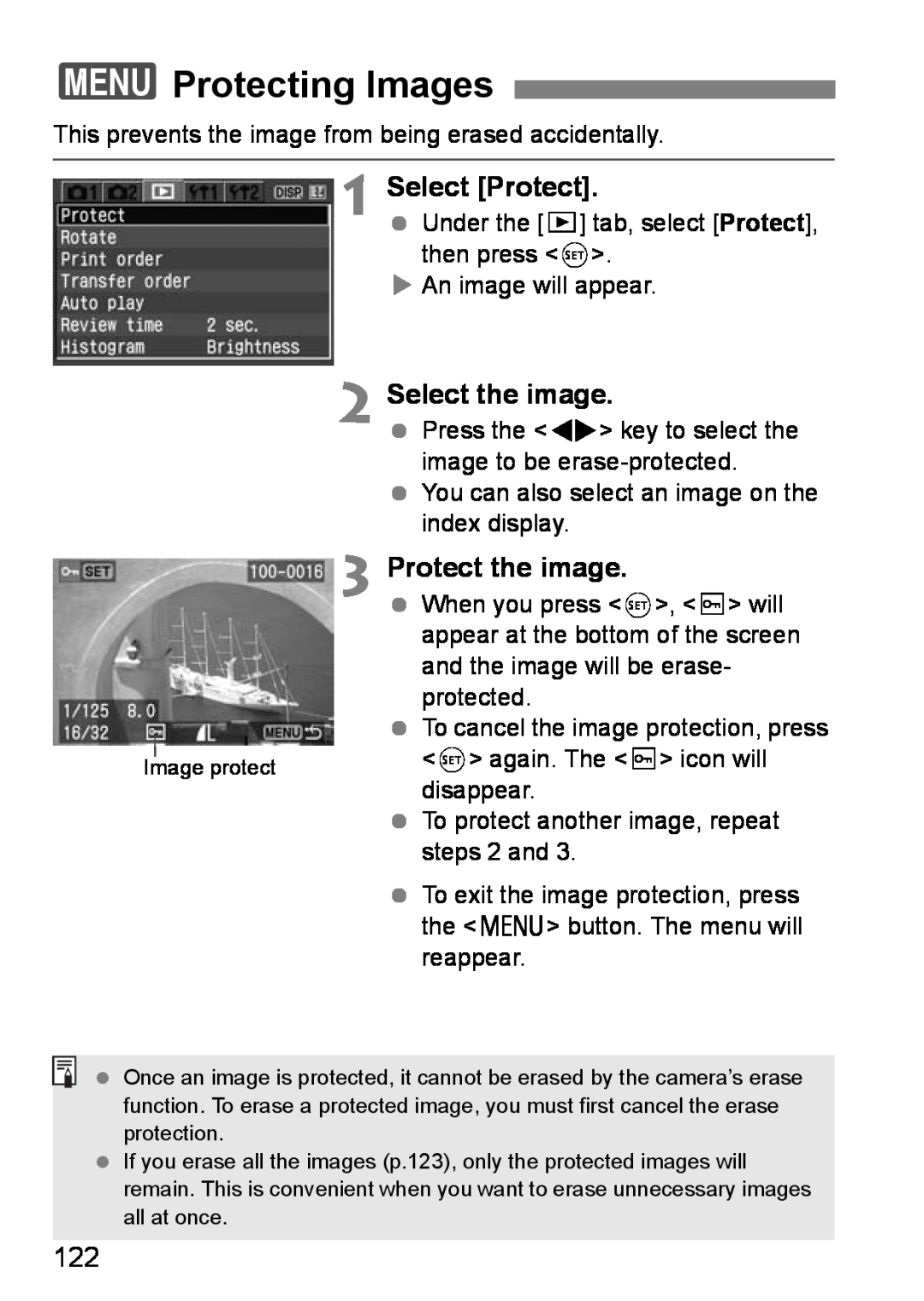 Canon EOS DIGITAL REBEL XTI instruction manual 3Protecting Images, Select Protect, Protect the image, Select the image 