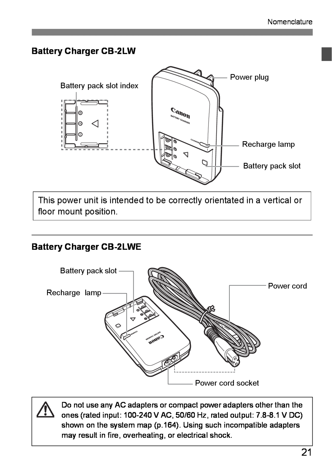 Canon EOS DIGITAL REBEL XTI instruction manual Battery Charger CB-2LWE 