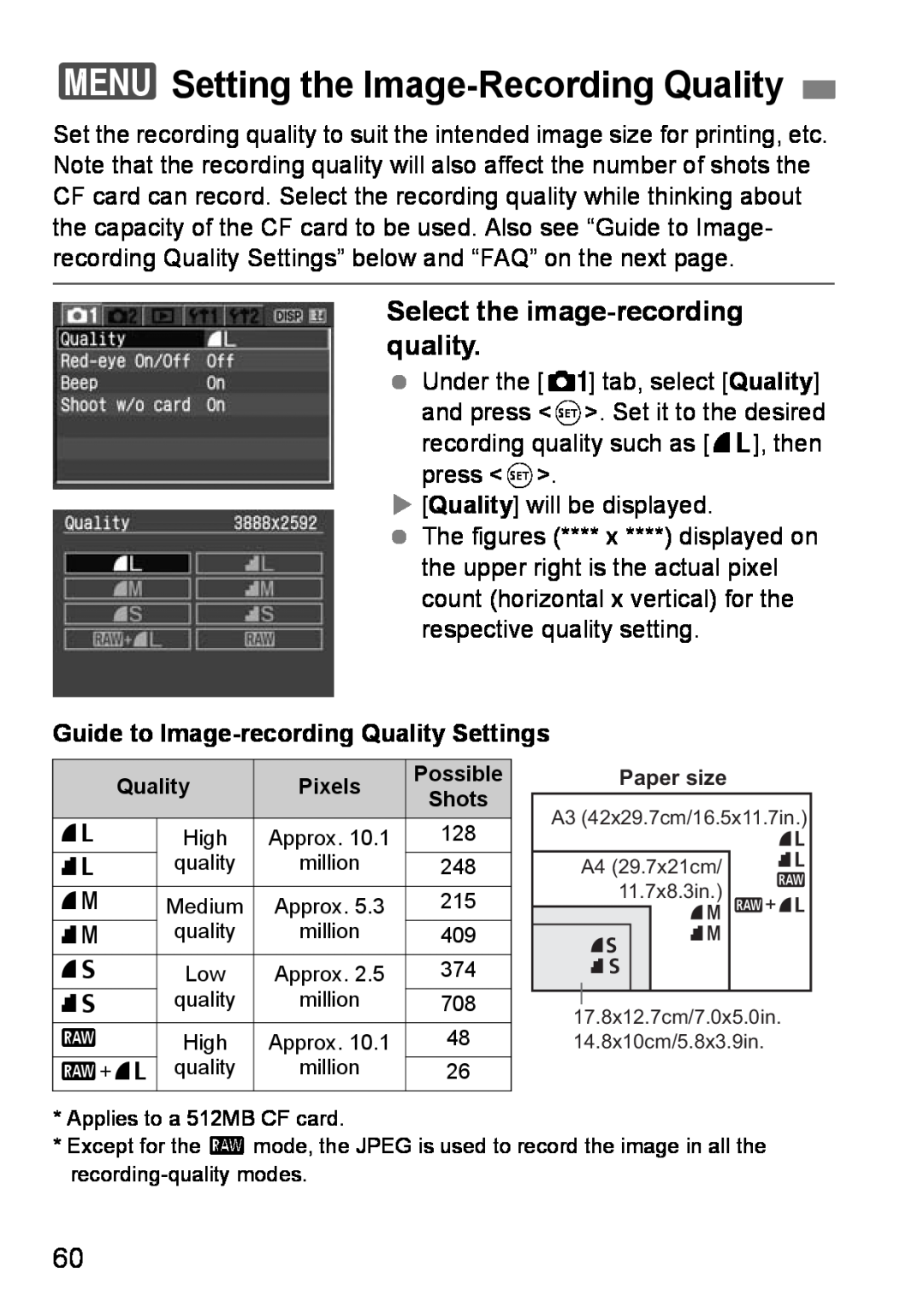 Canon EOS DIGITAL REBEL XTI instruction manual 3Setting the Image-Recording Quality, Select the image-recording quality 