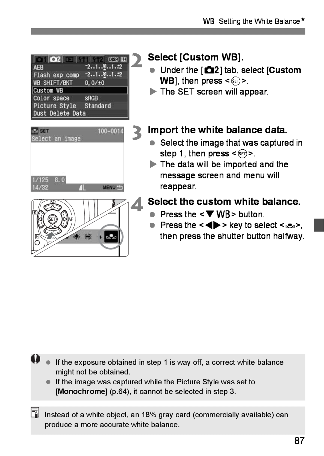 Canon EOS DIGITAL REBEL XTI instruction manual Select Custom WB, Import the white balance data 