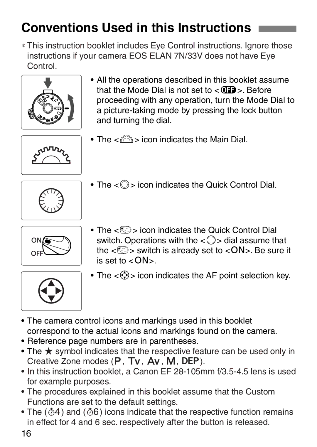 Canon EOS Elan 7NE Body Only manual Conventions Used in this Instructions, Reference page numbers are in parentheses 