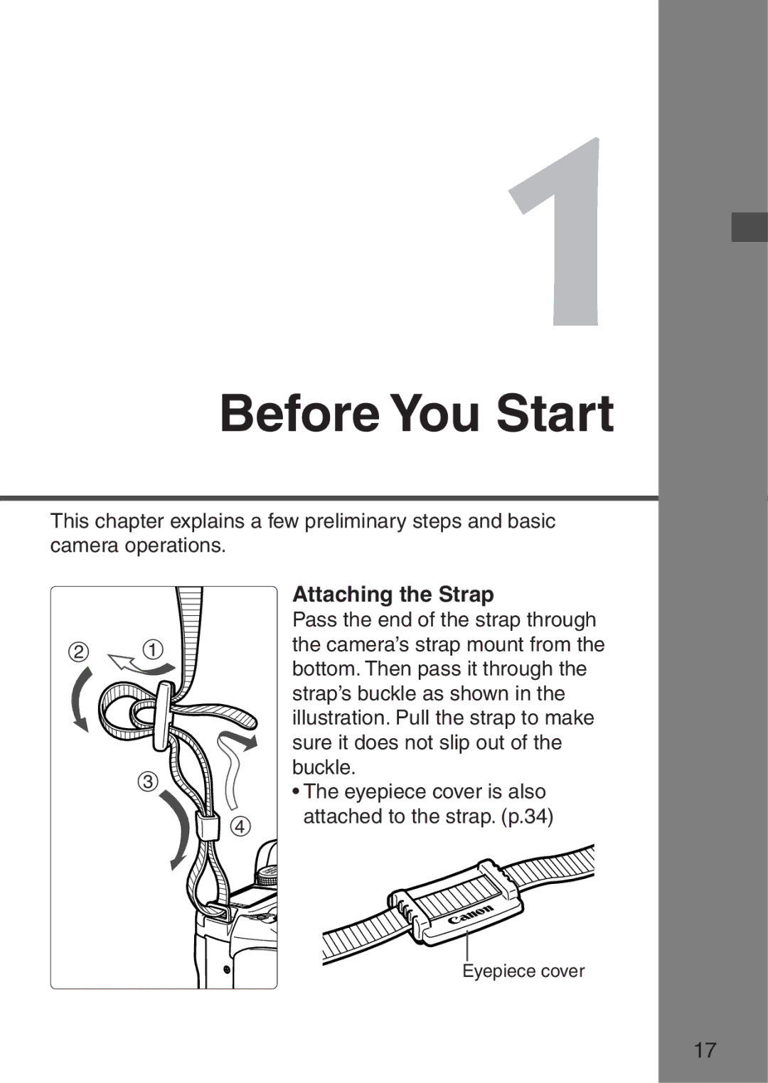 Canon EOS Elan 7NE Body Only manual Before You Start, Attaching the Strap 