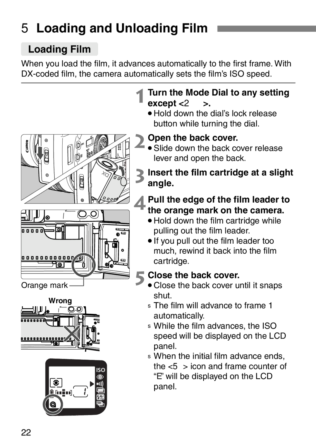 Canon EOS Elan 7NE Body Only manual 5Loading and Unloading Film, Loading Film 