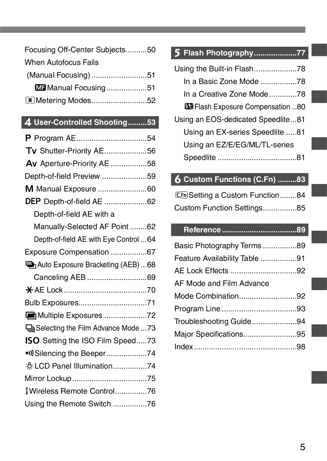 Canon EOS Elan 7NE Body Only manual User-Controlled Shooting 