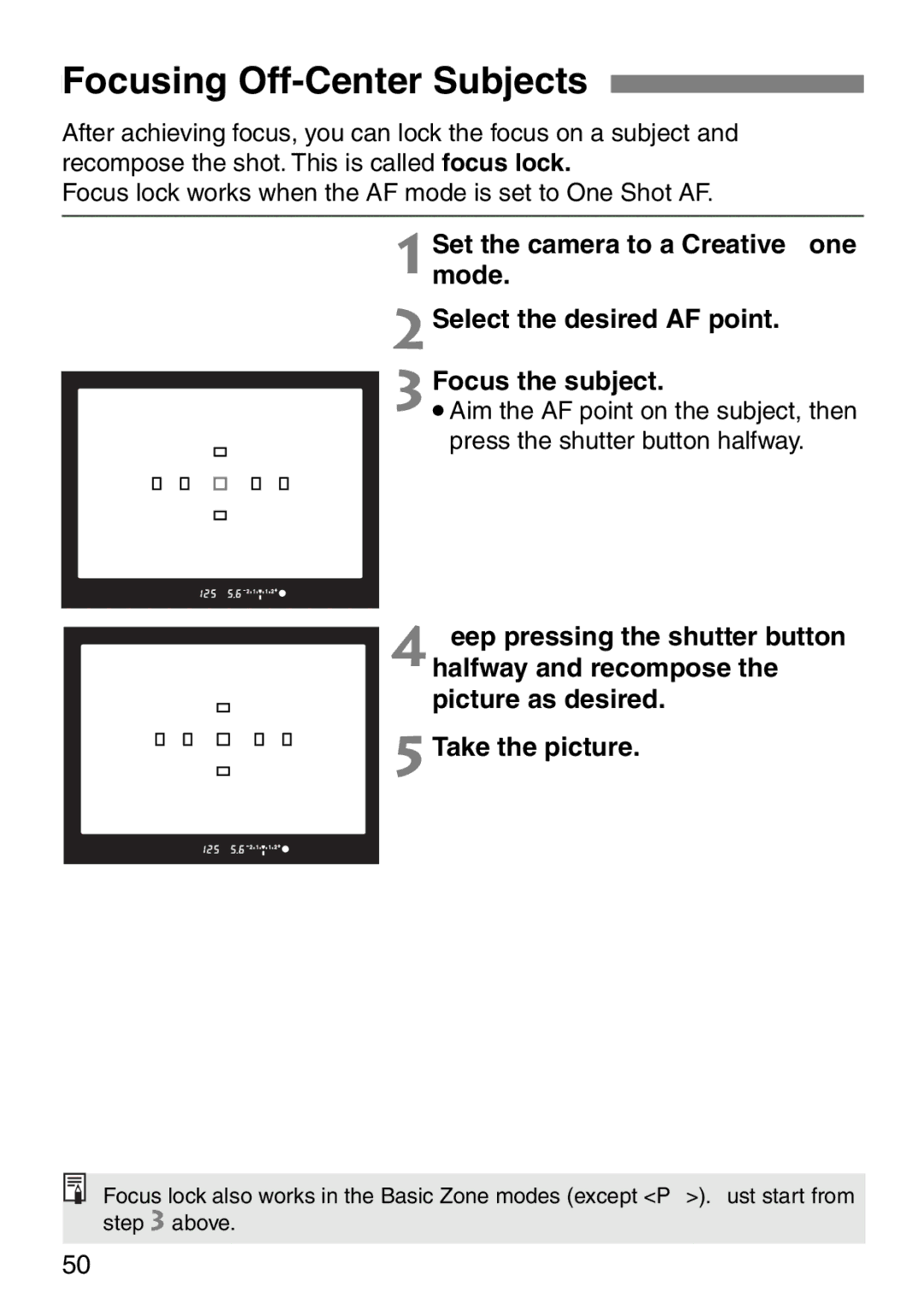 Canon EOS Elan 7NE Body Only manual Focusing Off-Center Subjects, 2Select the desired AF point Focus the subject 