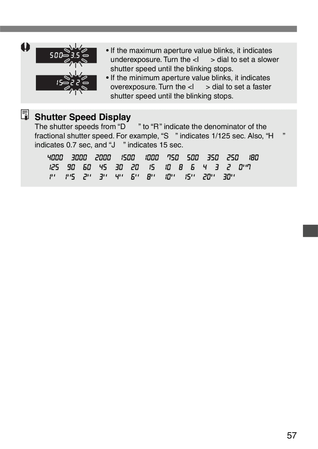 Canon EOS Elan 7NE Body Only manual Shutter Speed Display 