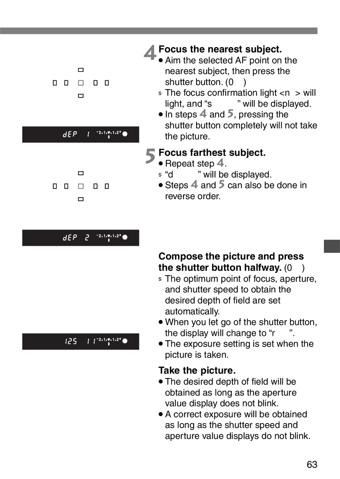 Canon EOS Elan 7NE Body Only manual 4Focus the nearest subject, Focus farthest subject 