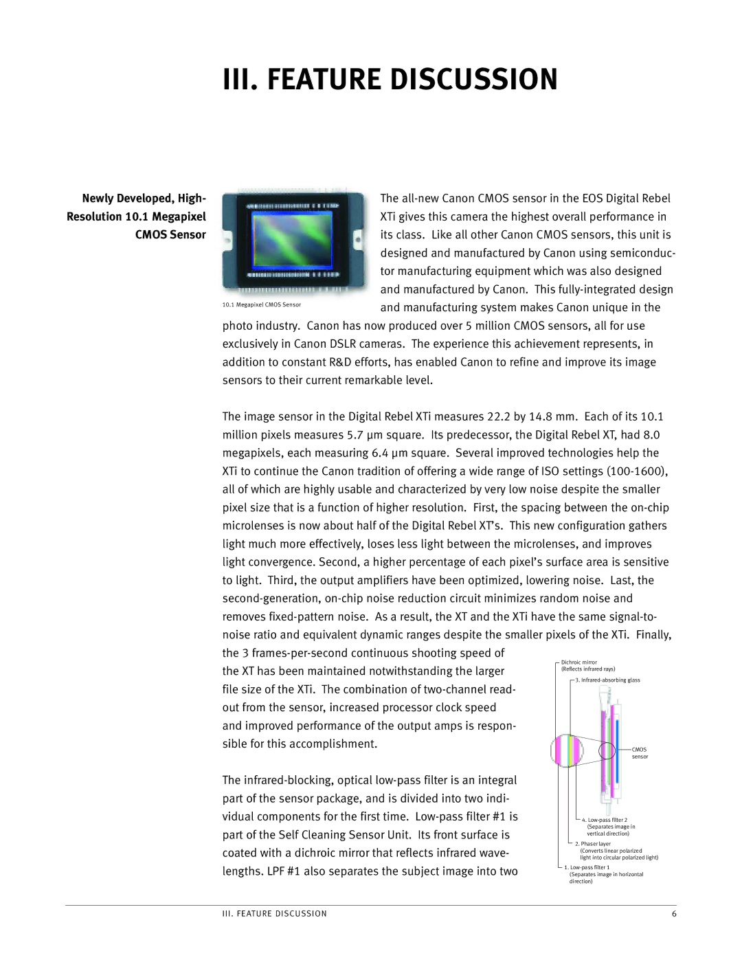 Canon EOS manual III. Feature Discussion, Newly Developed, High, Cmos Sensor 