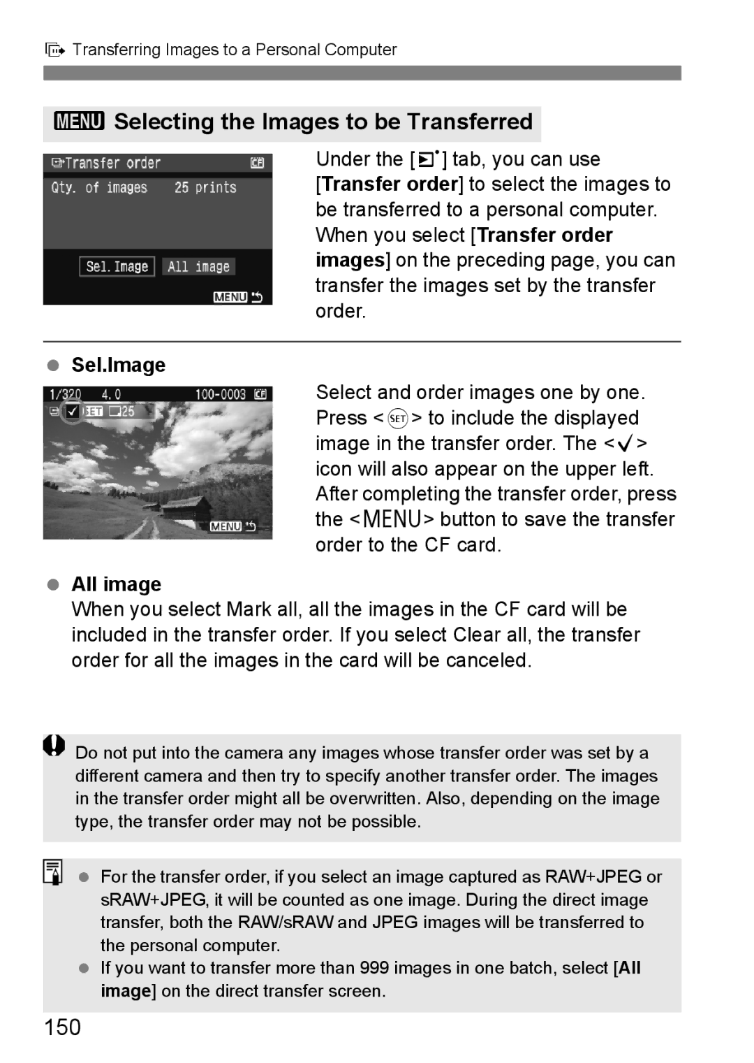 Canon EOS40D instruction manual 3Selecting the Images to be Transferred, 150 