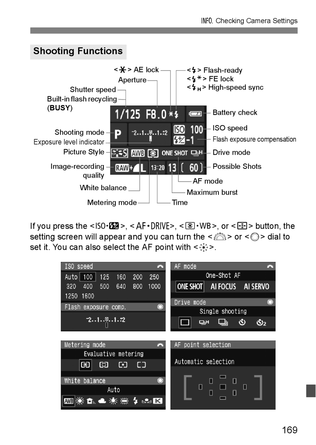 Canon EOS40D instruction manual Shooting Functions, 169 