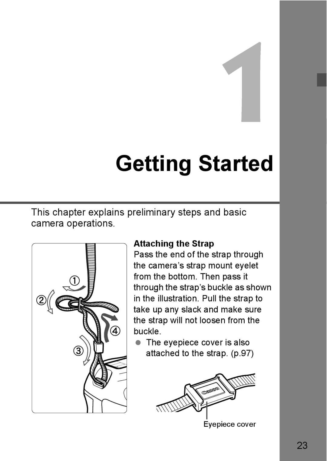 Canon EOS40D instruction manual Getting Started, Attaching the Strap 