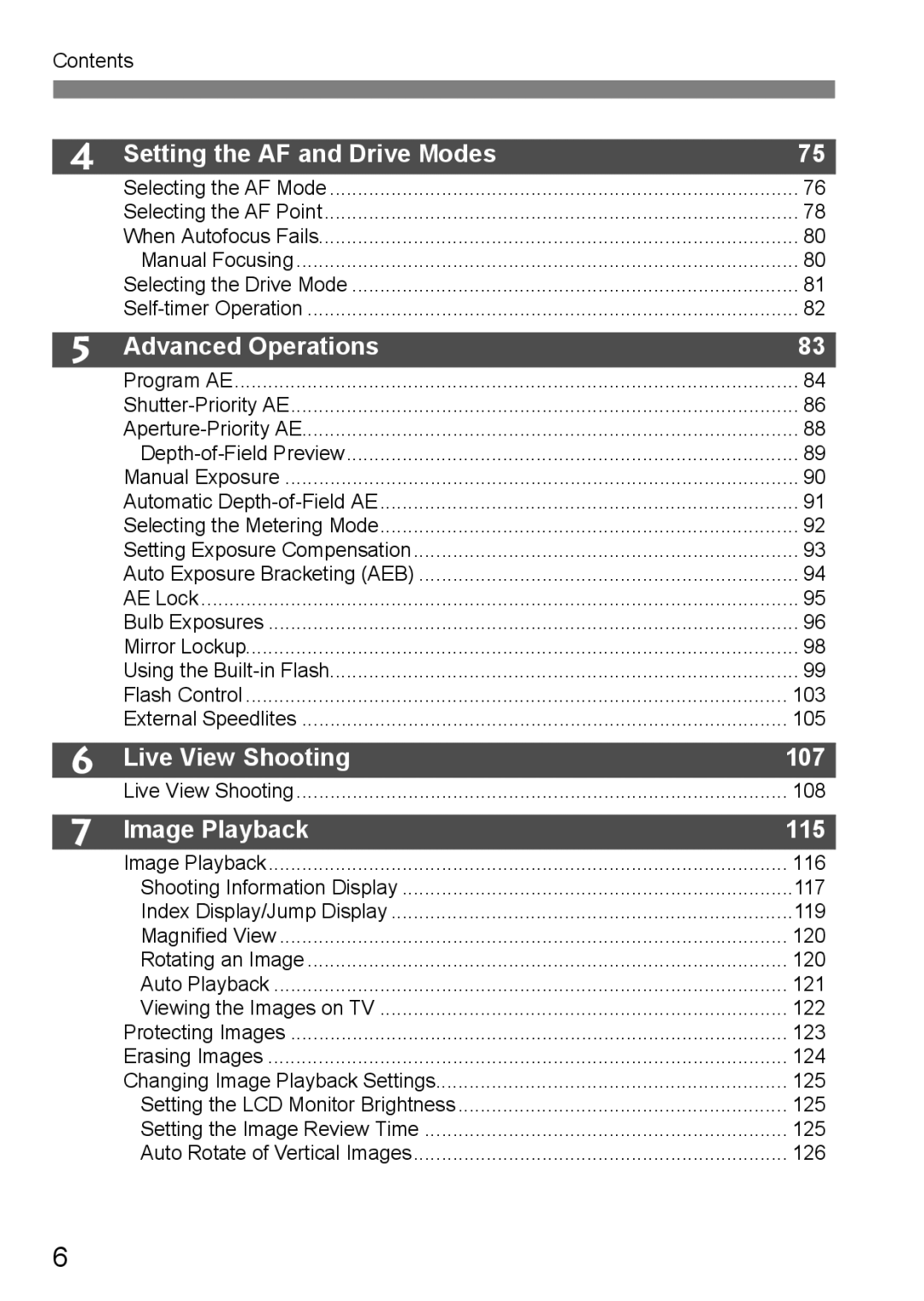 Canon EOS40D instruction manual Setting the AF and Drive Modes, Advanced Operations, Live View Shooting, Image Playback 