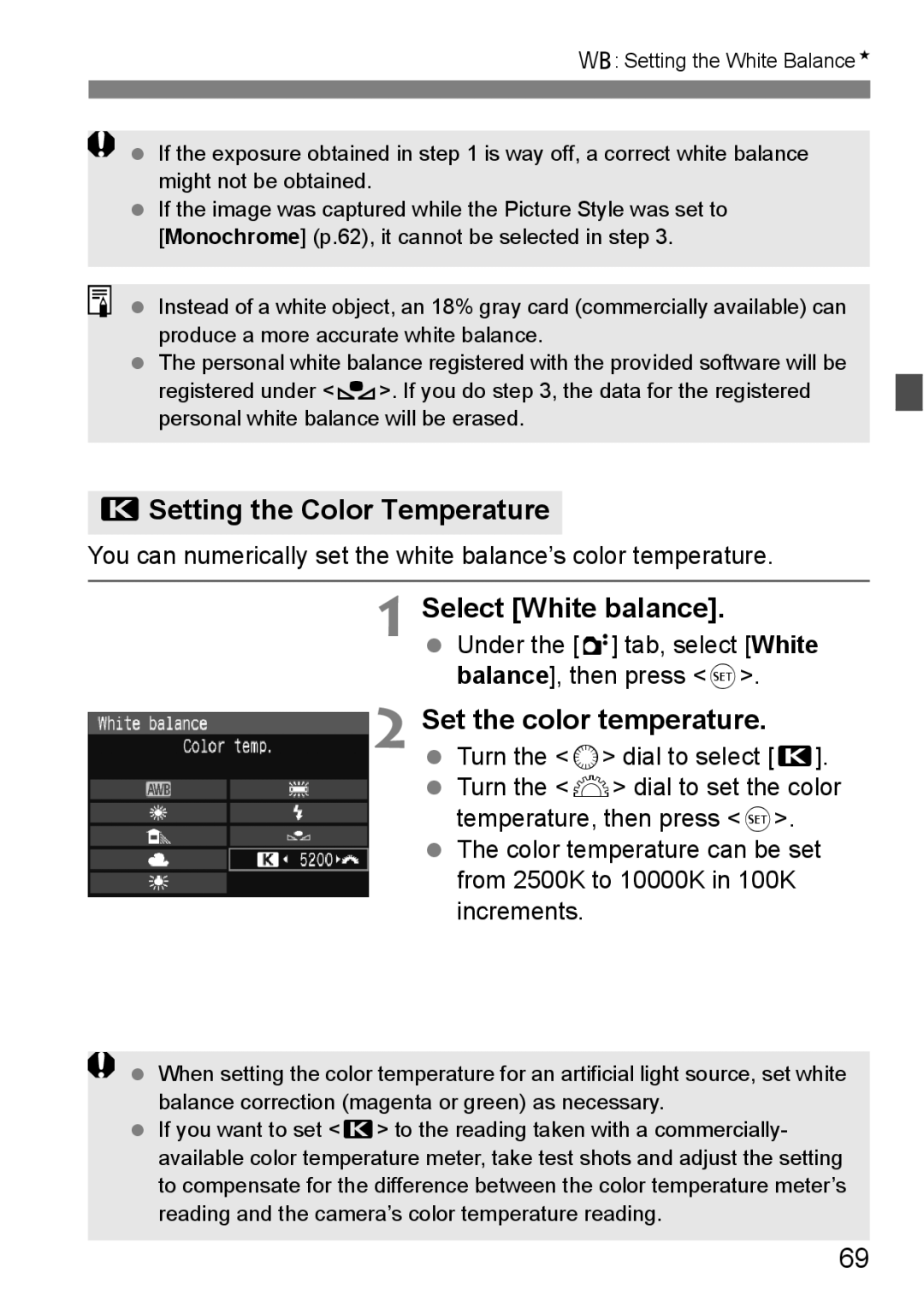 Canon EOS40D instruction manual PSetting the Color Temperature, Select White balance 