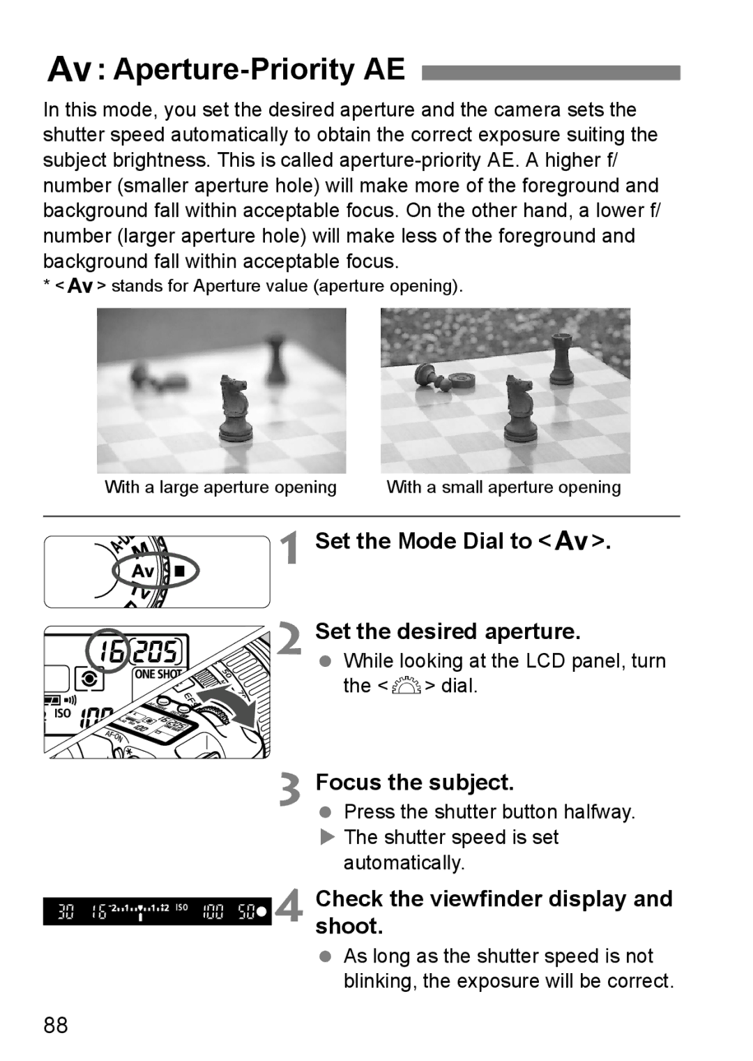 Canon EOS40D instruction manual Aperture-Priority AE, Set the Mode Dial to f Set the desired aperture 