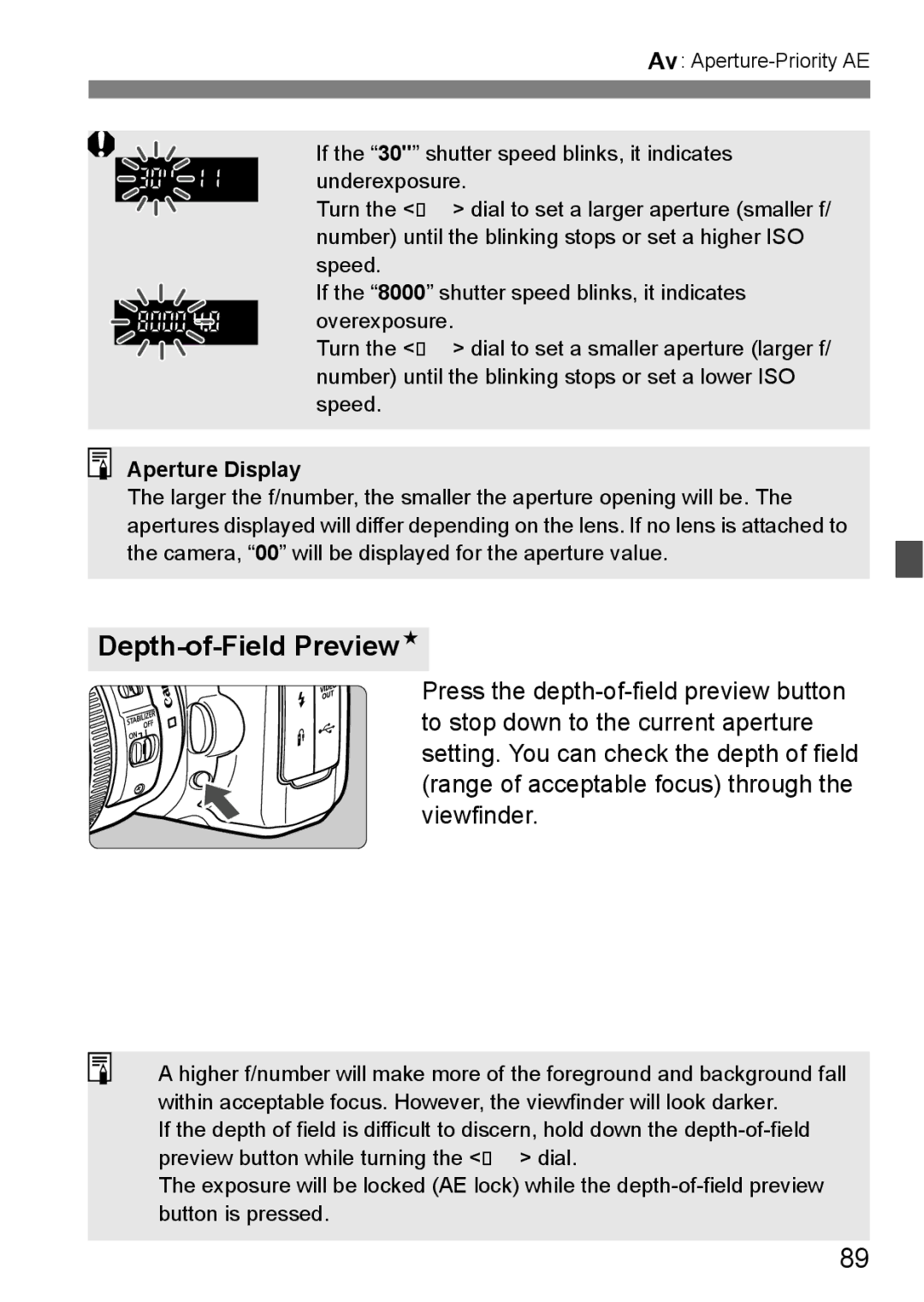 Canon EOS40D instruction manual Depth-of-Field PreviewN, Aperture Display 