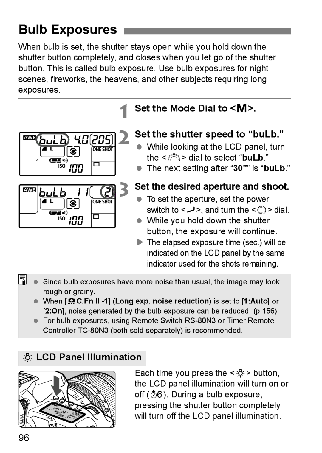 Canon EOS40D Bulb Exposures, Set the Mode Dial to a Set the shutter speed to buLb, Set the desired aperture and shoot 