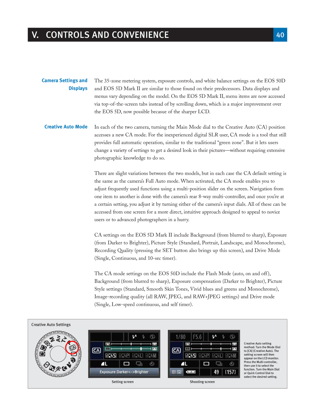 Canon eos5d manual Creative Auto Settings 