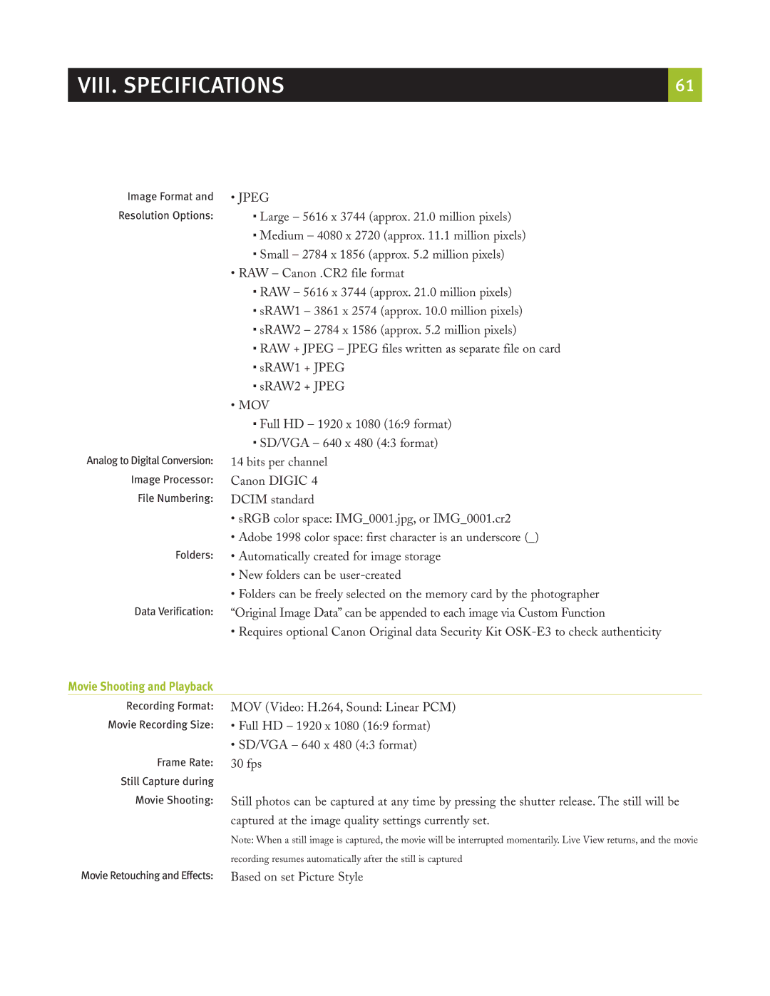 Canon eos5d manual Movie Shooting and Playback 