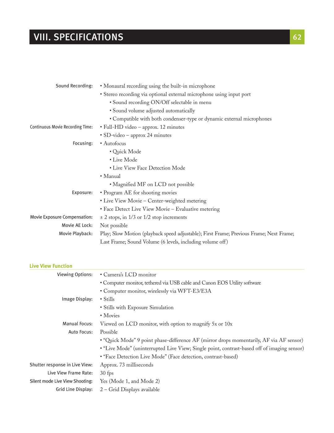 Canon eos5d manual Monaural recording using the built-in microphone 