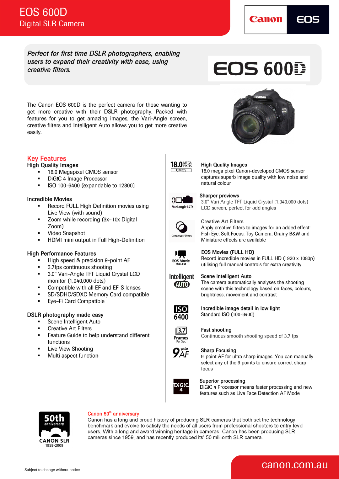 Canon EOS600D manual High Quality Images, Incredible Movies, High Performance Features, Dslr photography made easy 