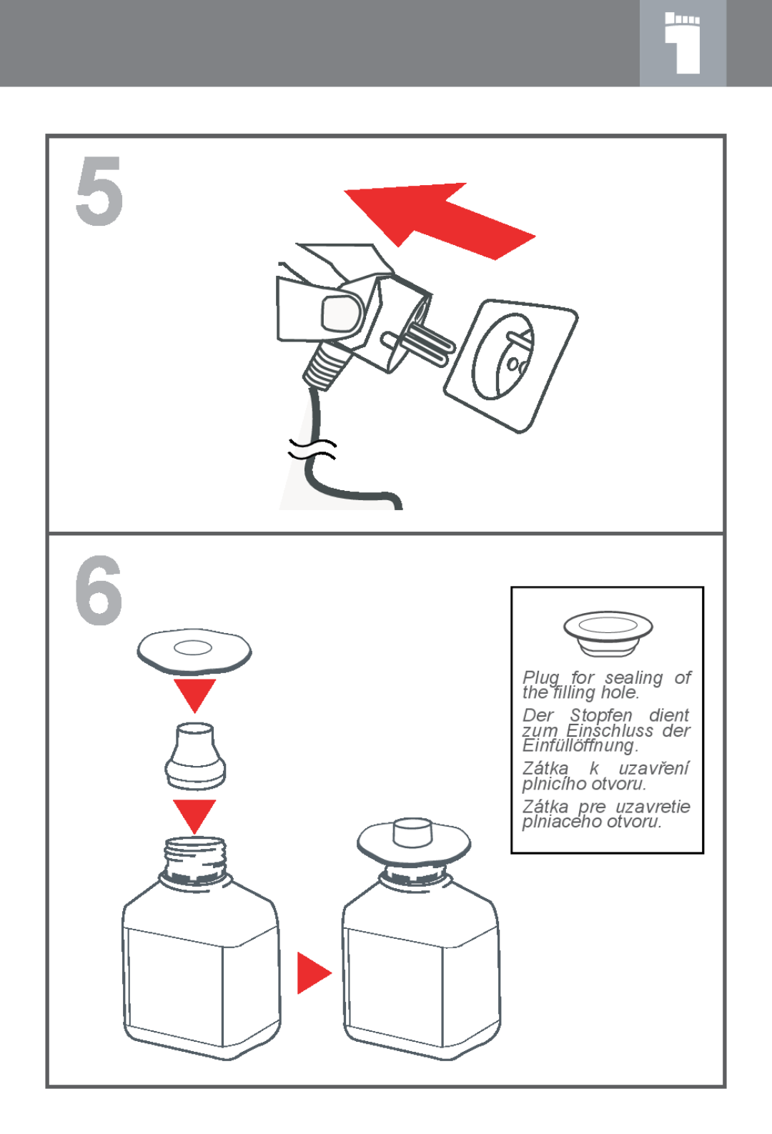 Canon EP27 instruction manual Plug for sealing of the ﬁlling hole, Der Stopfen dient zum Einschluss der Einfüllöffnung 