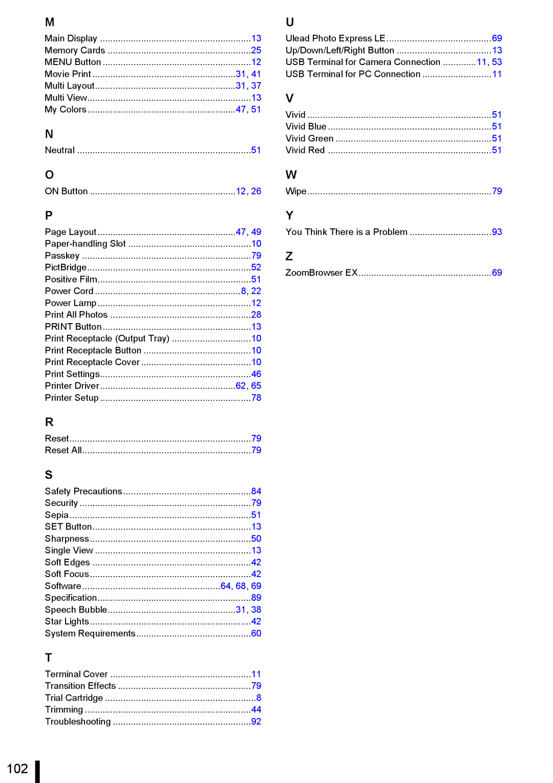 Canon ES20 manual 102, 64 , 68 