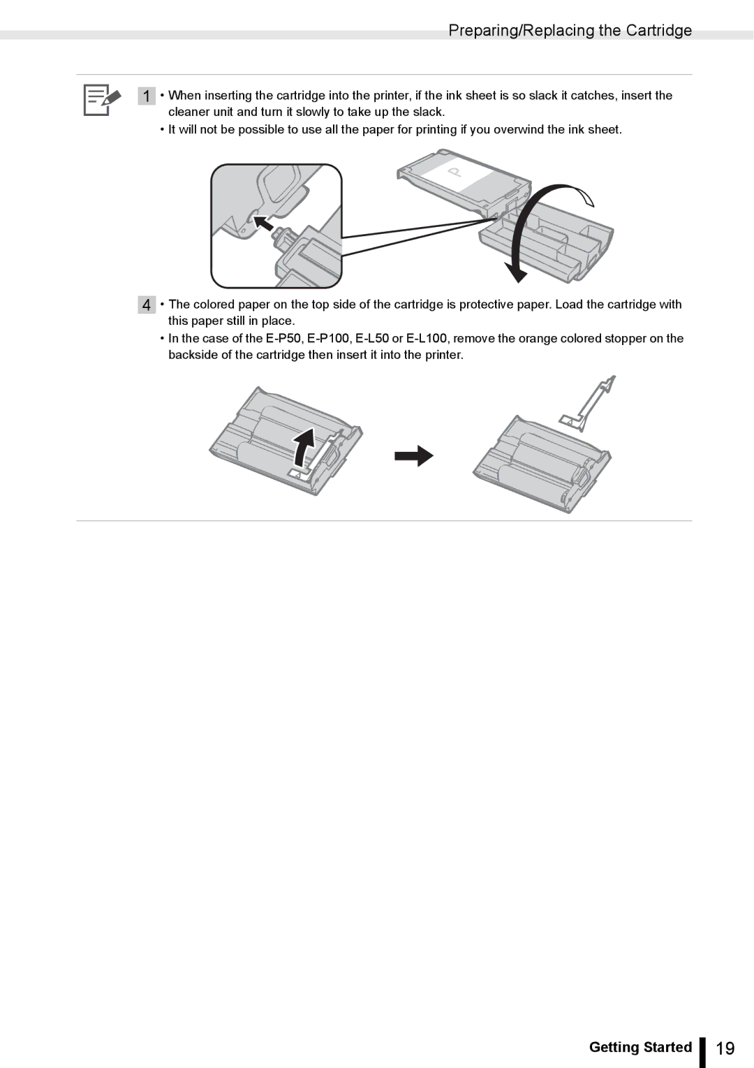 Canon ES20 manual Preparing/Replacing the Cartridge 