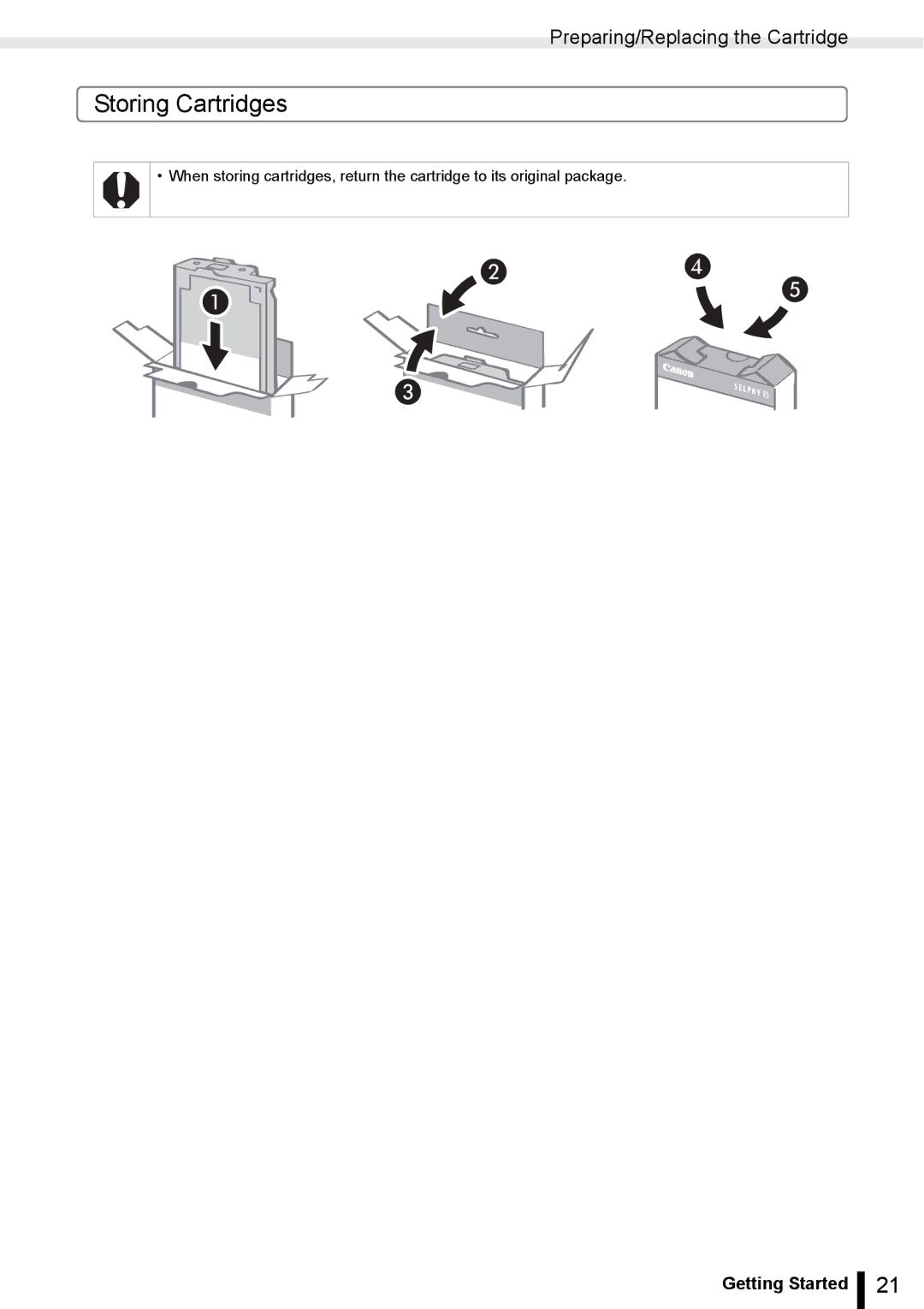 Canon ES20 manual Storing Cartridges 