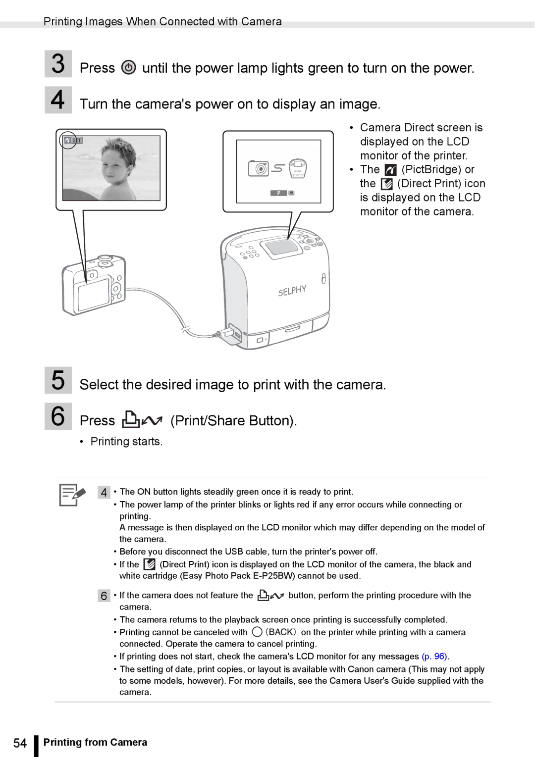 Canon ES20 manual Printing Images When Connected with Camera, Printing starts 