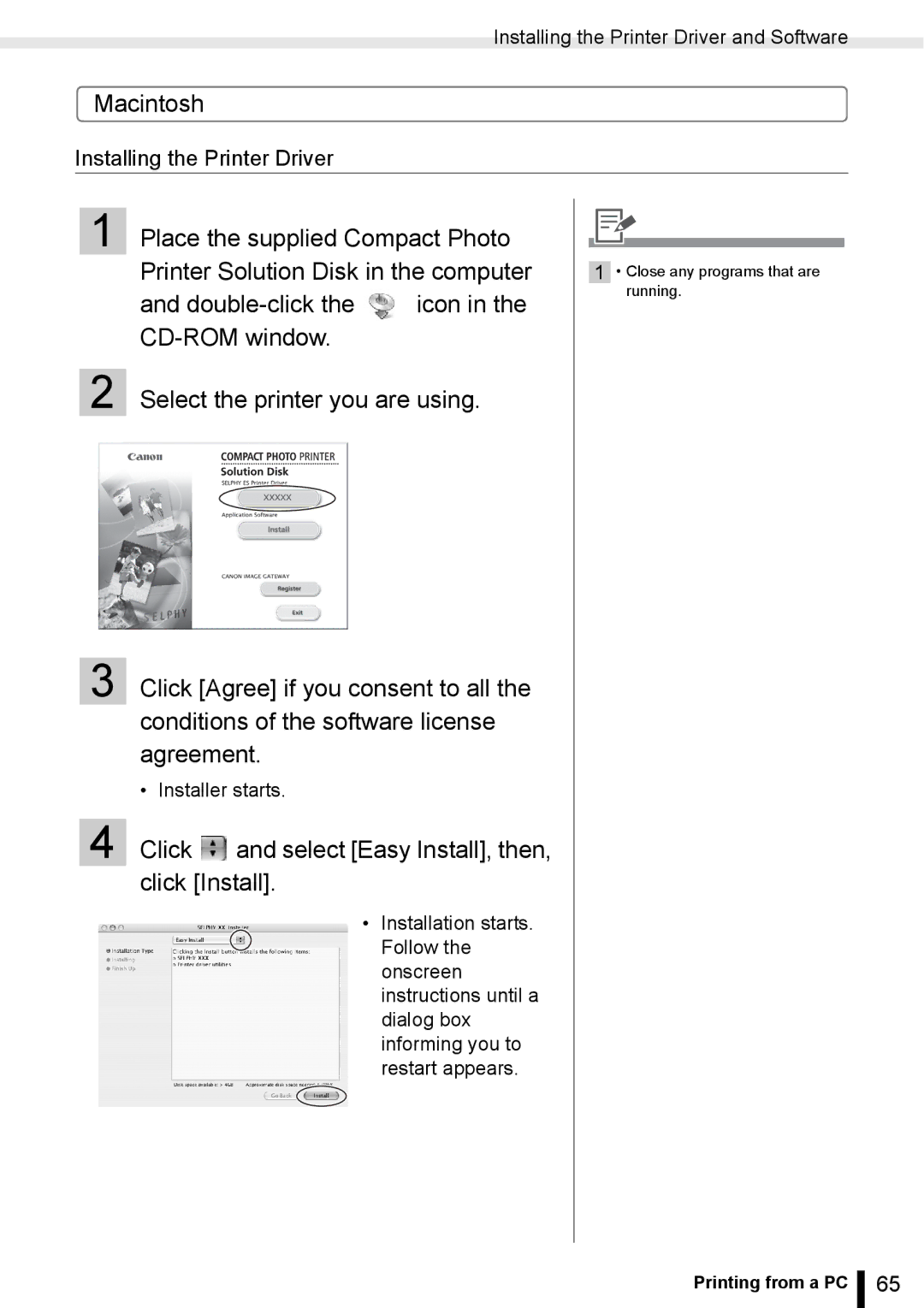 Canon ES20 manual Click and select Easy Install, then, click Install, Installer starts 