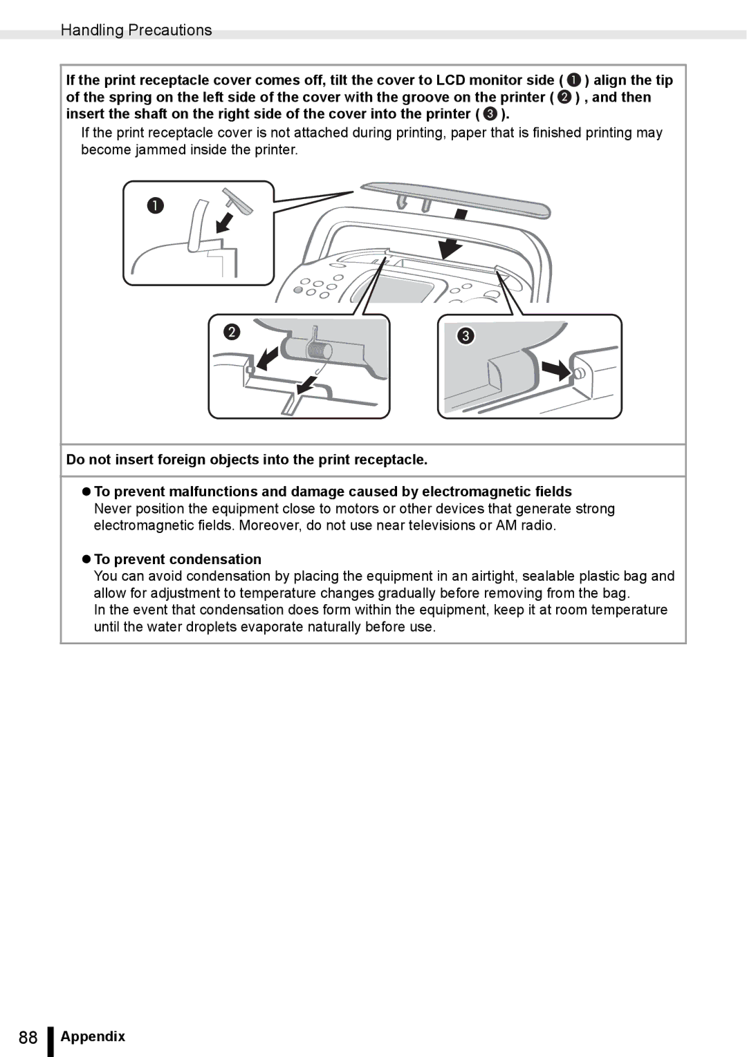 Canon ES20 manual Handling Precautions 