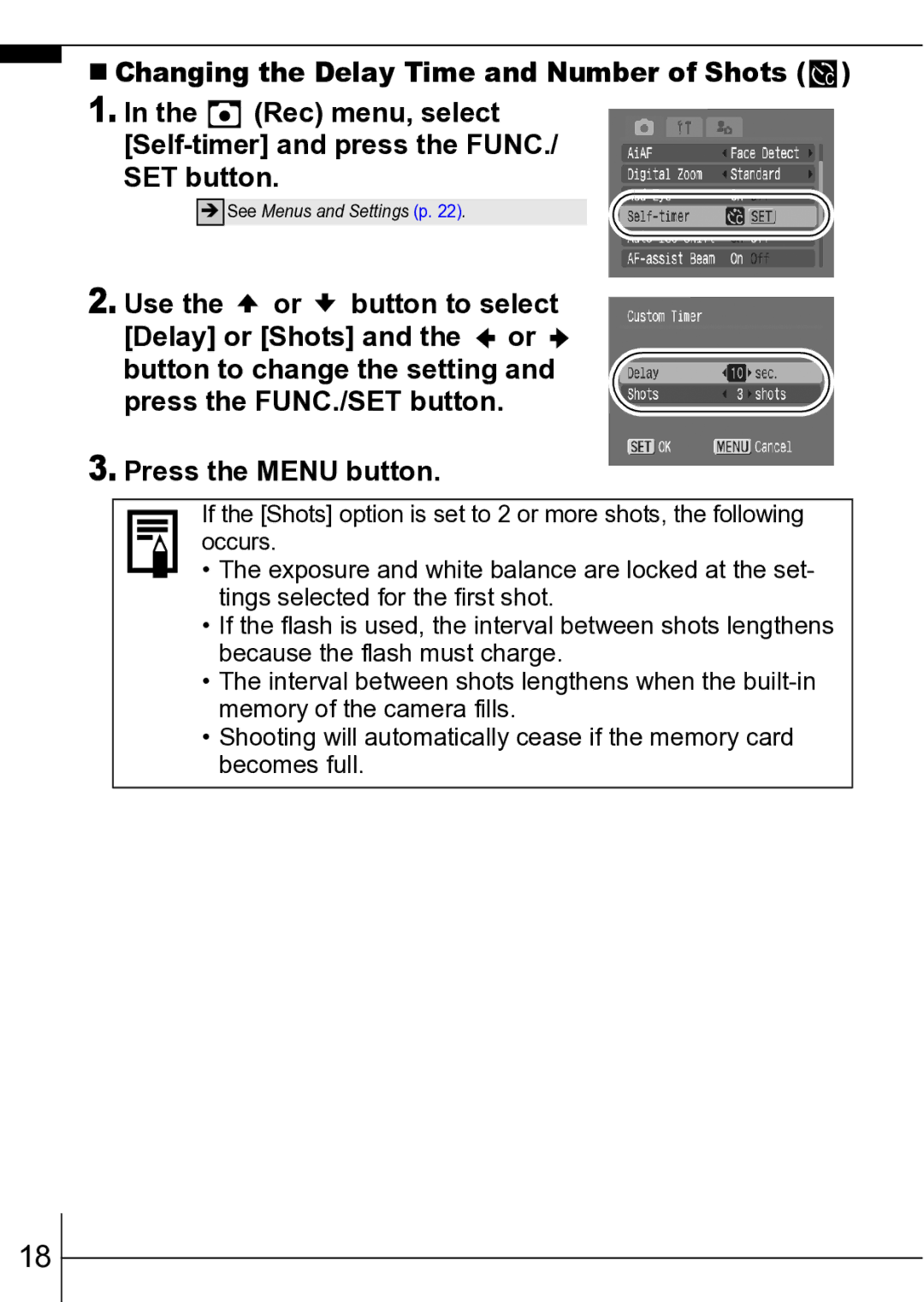 Canon ES75 manual See Menus and Settings p 