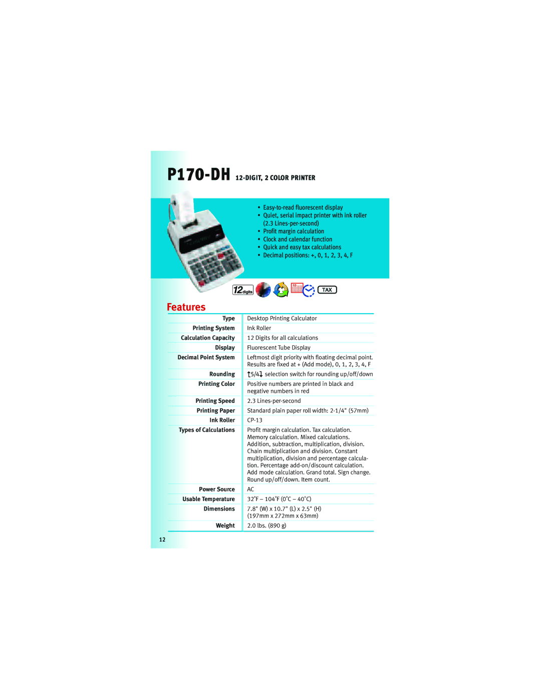 Canon Z-505, F-604, 5565B002, 5093B001 manual P170-DH12-DIGIT, 2 Color Printer 