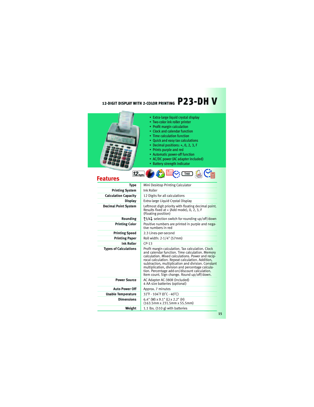 Canon 5093B001, F-604, 5565B002, Z-505 manual Digit Display with 2-COLOR Printing P23-DH 