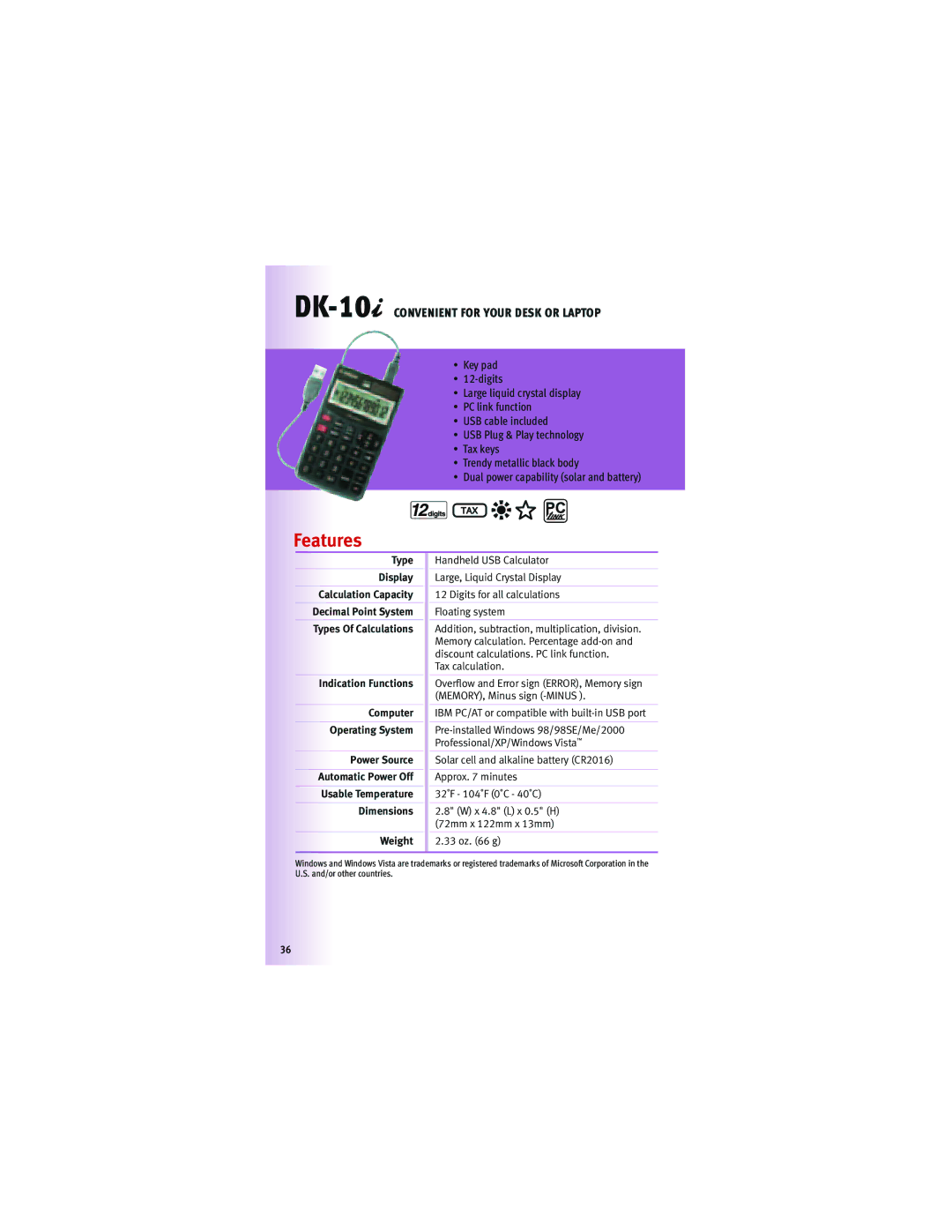 Canon Z-505, F-604, 5565B002, 5093B001 manual DK-10 Convenient for Your Desk or Laptop 