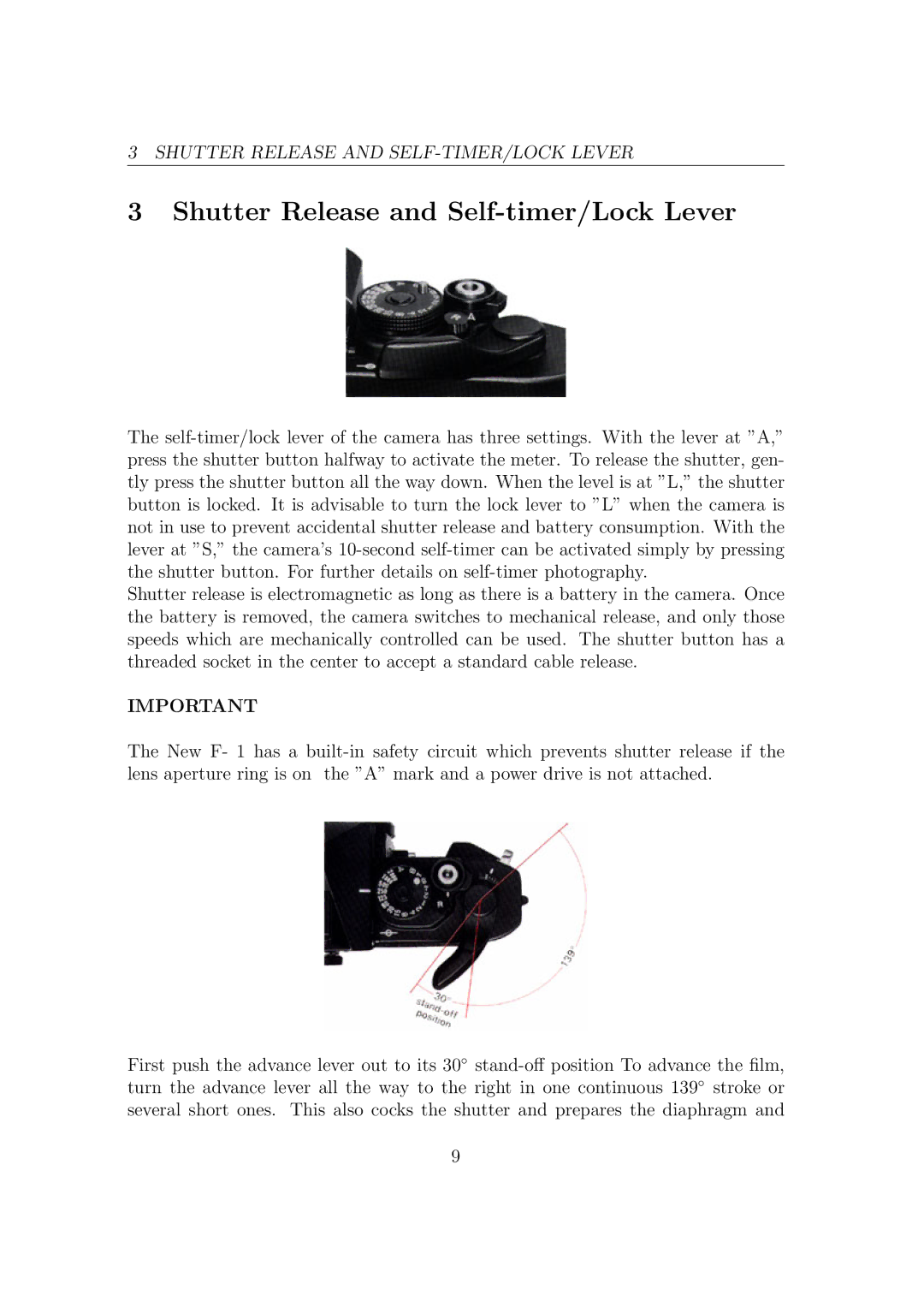 Canon F1-N manual Shutter Release and Self-timer/Lock Lever 