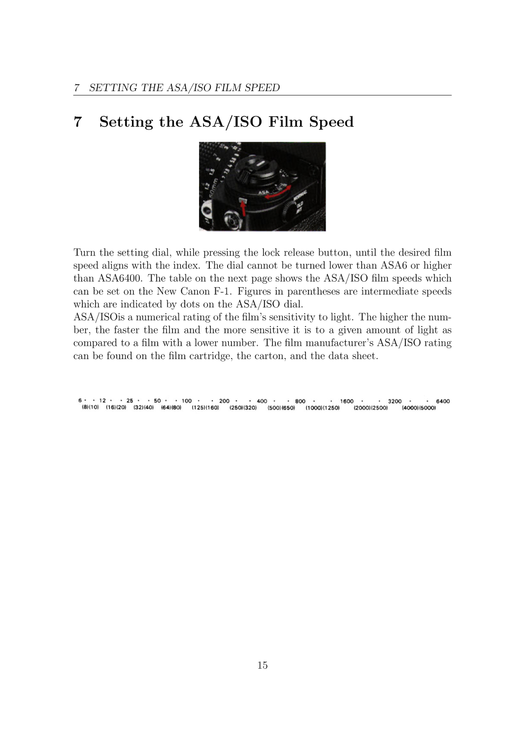 Canon F1-N manual Setting the ASA/ISO Film Speed 